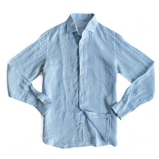 Luca Faloni Striped Linen Shirt in Blue / White