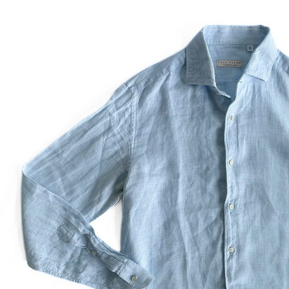 Luca Faloni Striped Linen Shirt in Blue / White