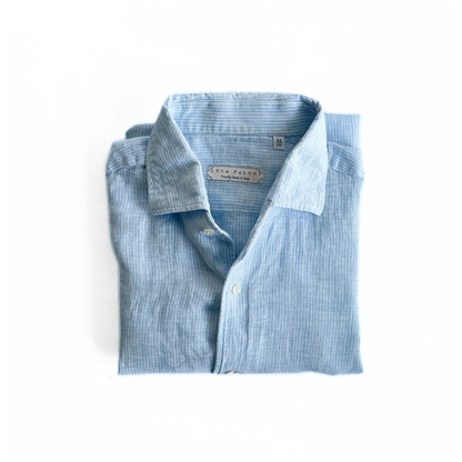 Luca Faloni Striped Linen Shirt in Blue / White