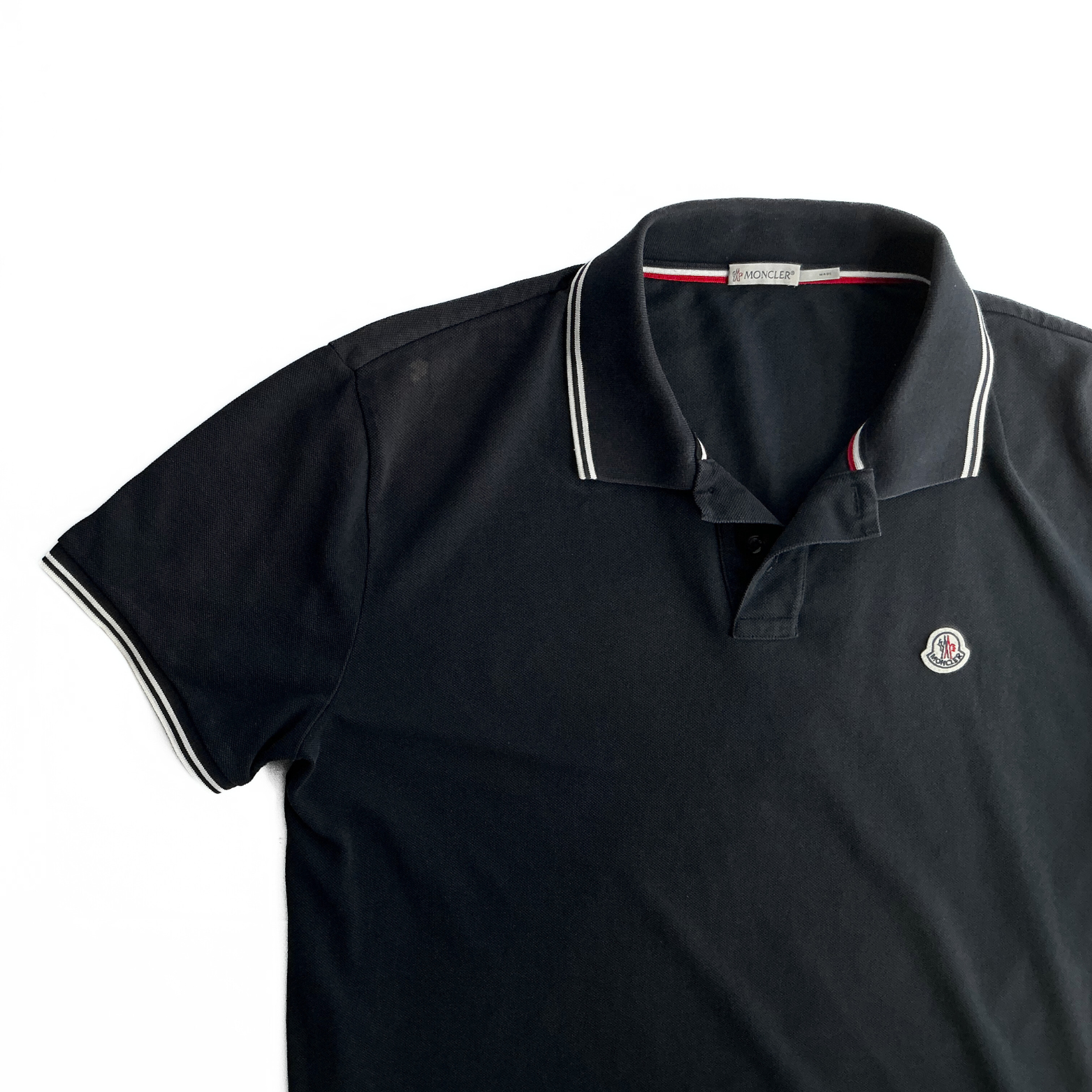Moncler Pique Polo Shirt in Navy / Red / White