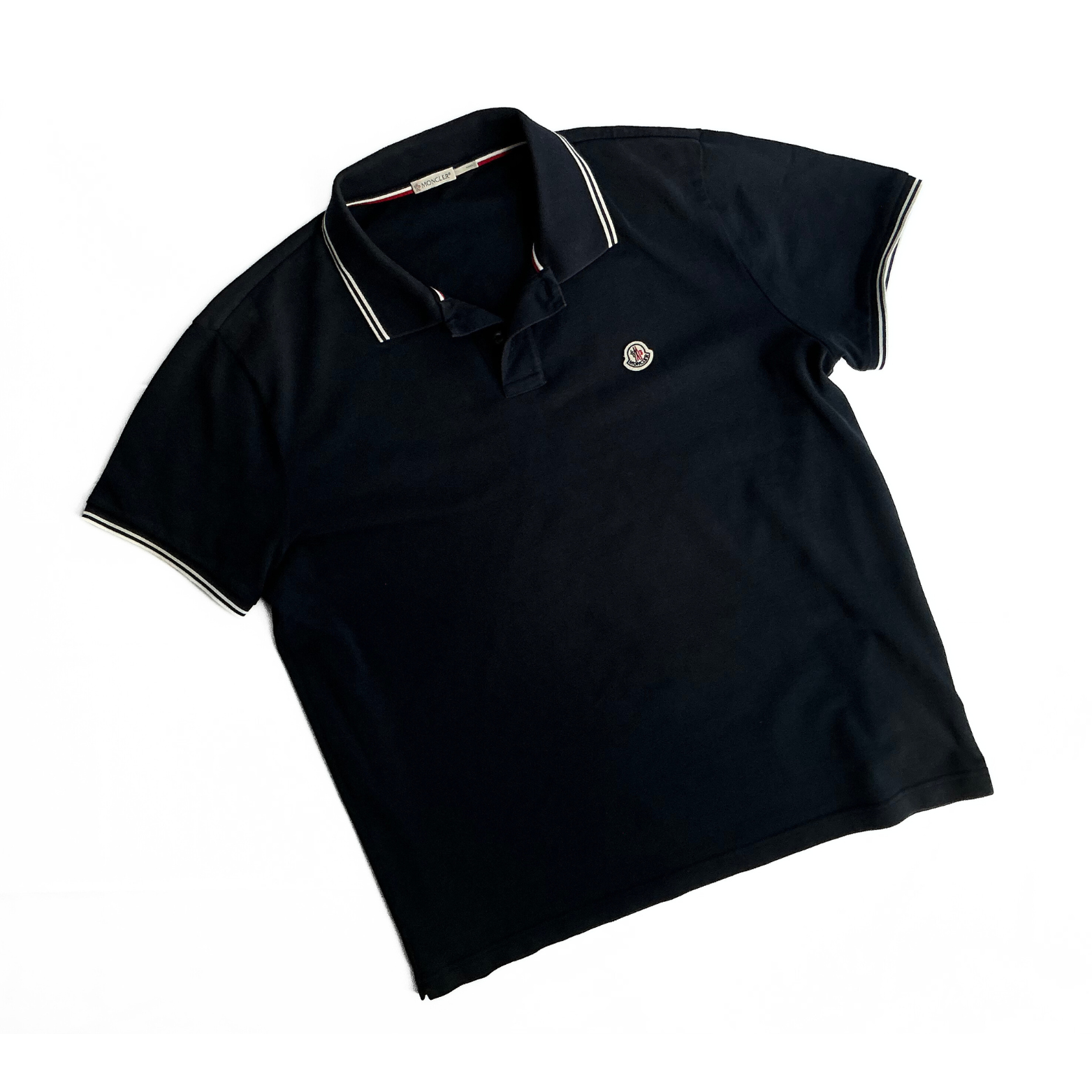 Moncler Pique Polo Shirt in Navy / Red / White
