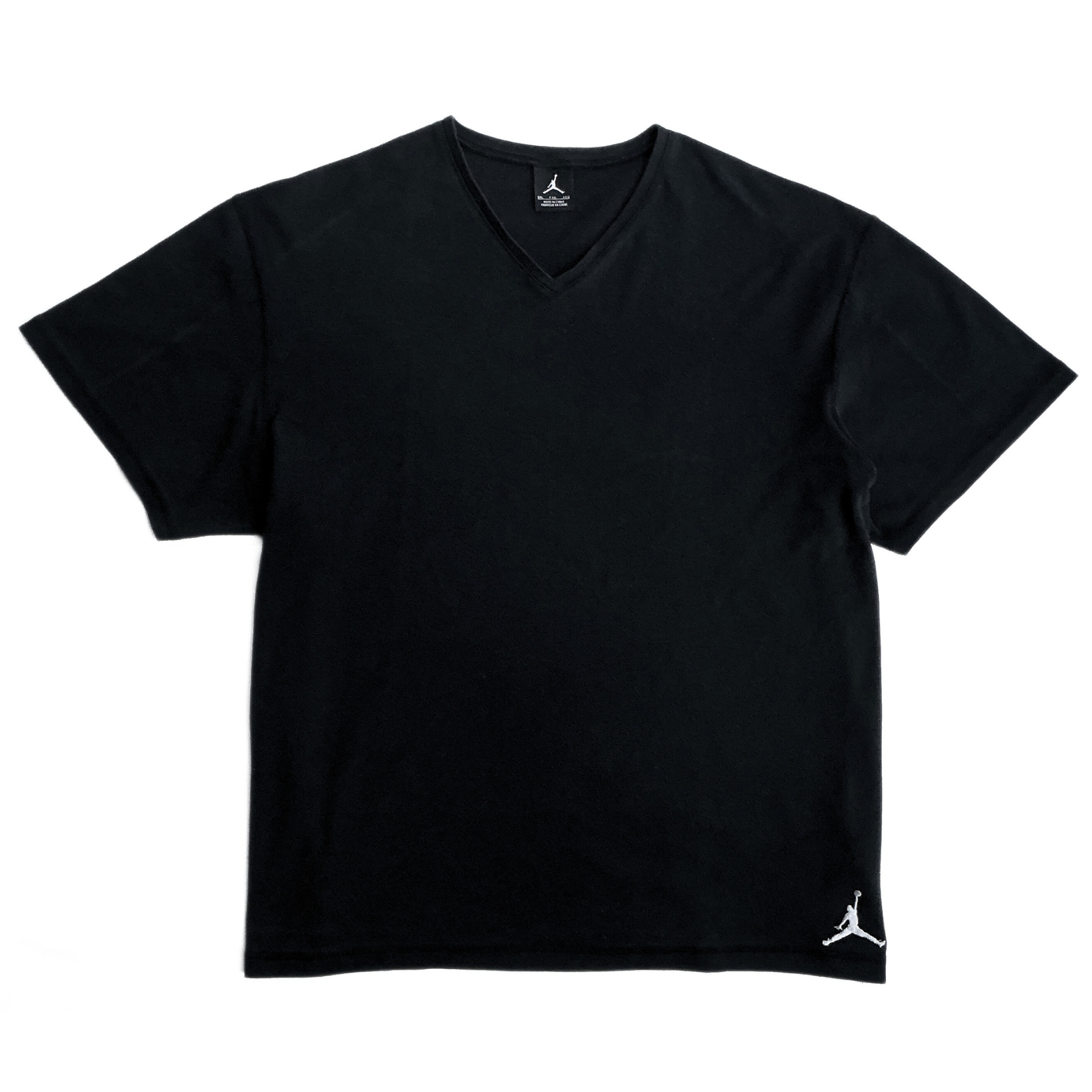 Nike Air Jordan V Neck Canvas T Shirt Black White Embroidery