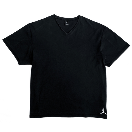 Nike Air Jordan V Neck Canvas T Shirt Black White Embroidery