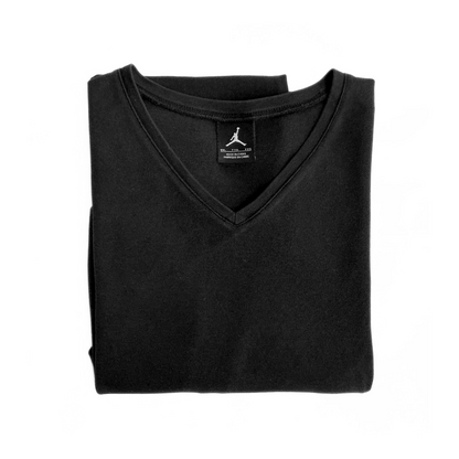 Nike Air Jordan V Neck Canvas T Shirt Black White Embroidery
