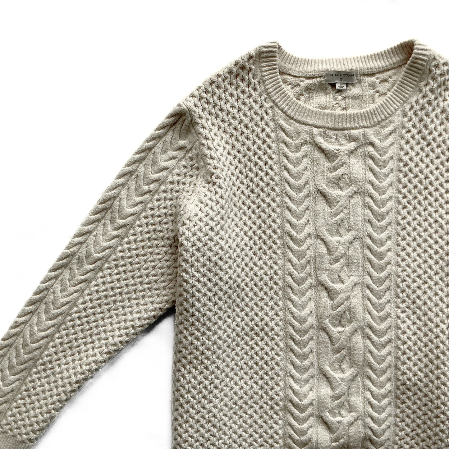 Nili Lotan Target Cable Sweater in Cream / White