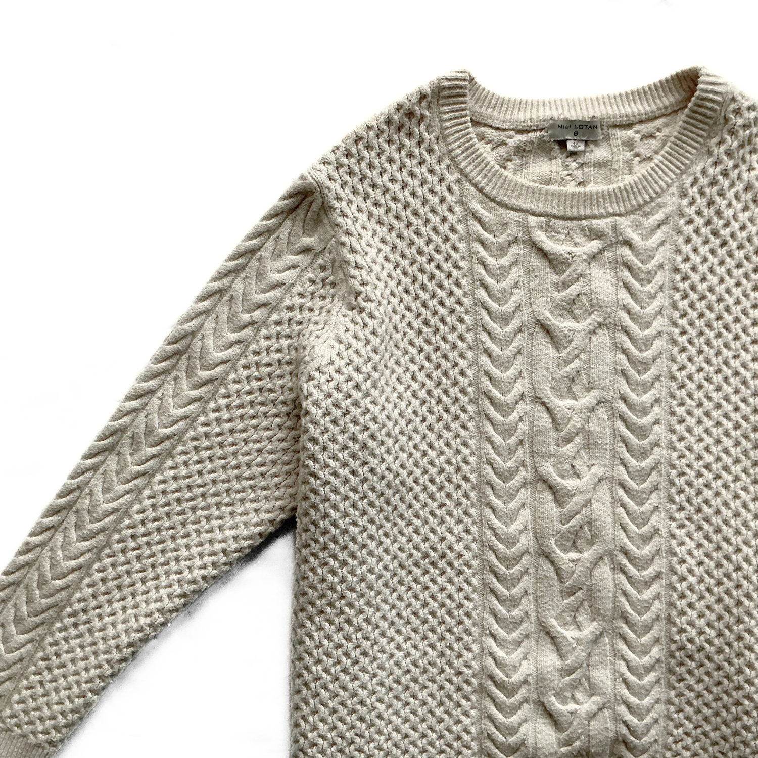 Nili Lotan Target Cable Sweater in Cream / White