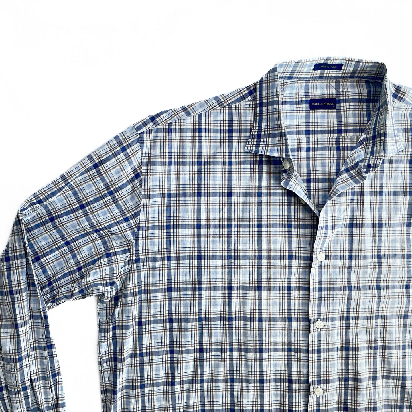 Paul & Shark Italian Plaid Flannel Shirt in Blue / Brown