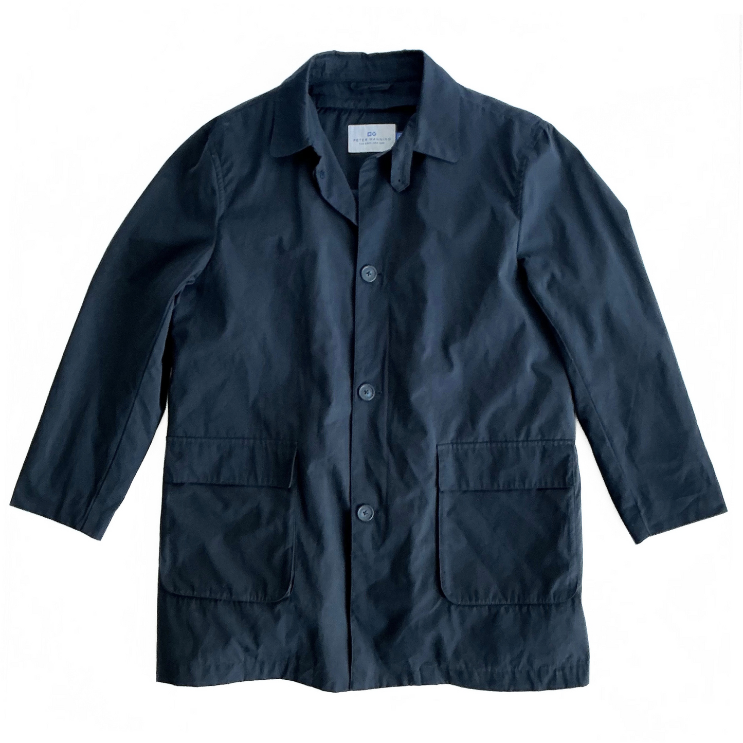 Peter Manning New York Quilted Rain Overcoat in Navy / Cloud Blue