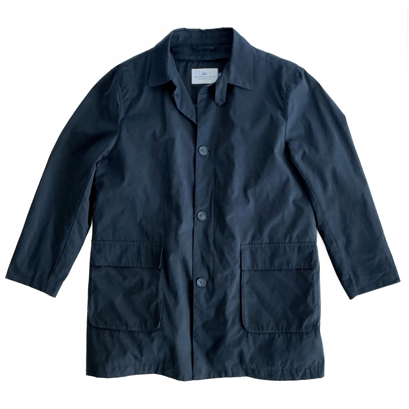 Peter Manning New York Quilted Rain Overcoat in Navy / Cloud Blue
