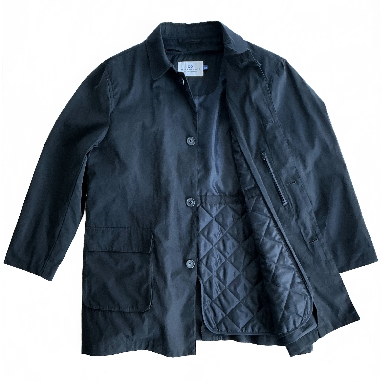 Peter Manning New York Quilted Rain Overcoat in Navy / Cloud Blue