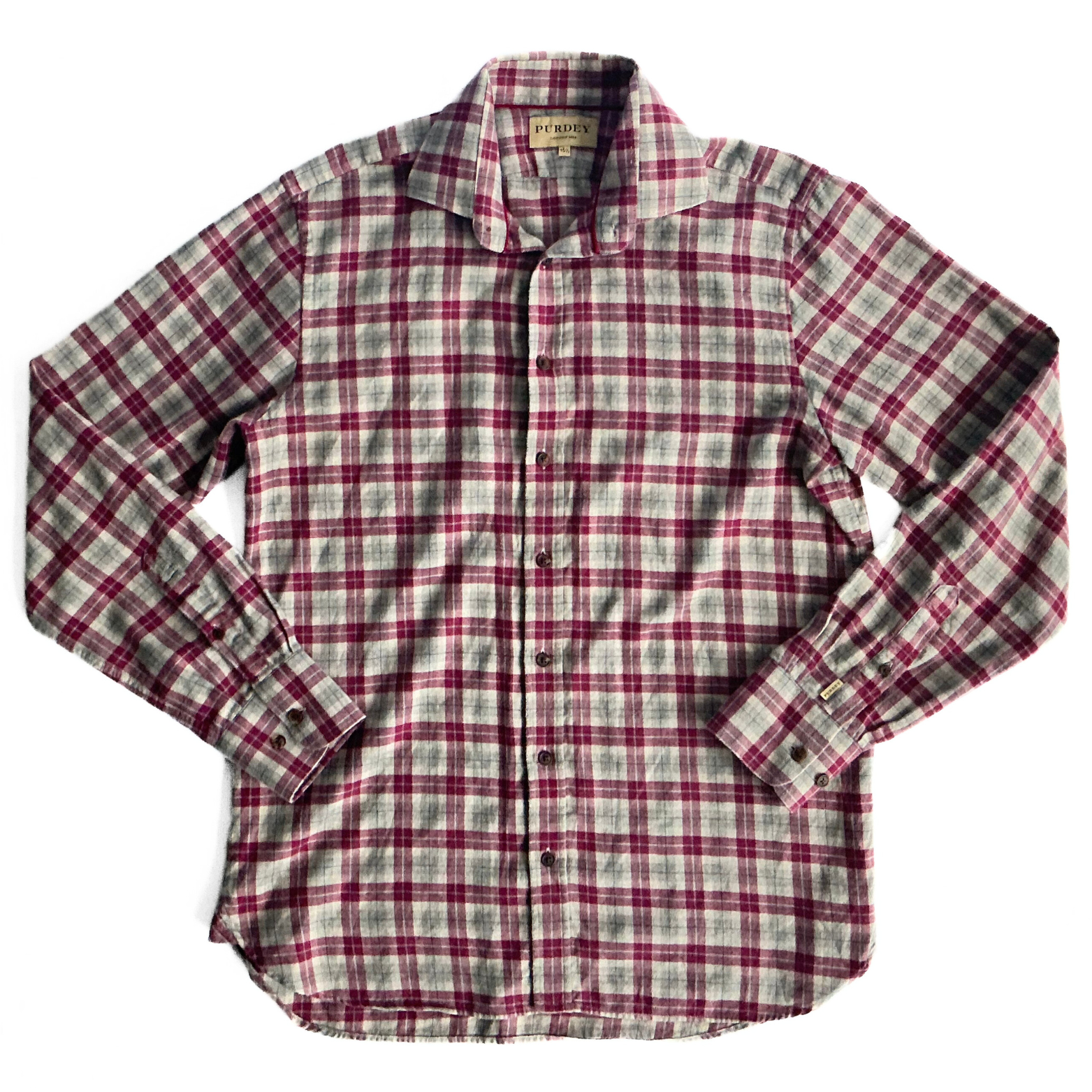 Purdey Flannel Plaid Shirt in Burgundy / Green