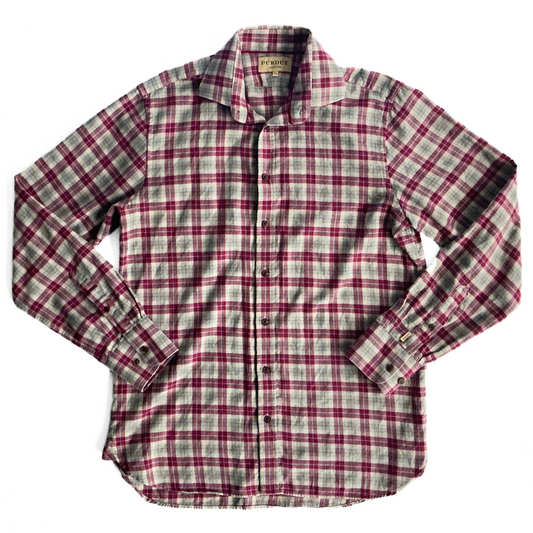 Purdey Flannel Plaid Shirt in Burgundy / Green
