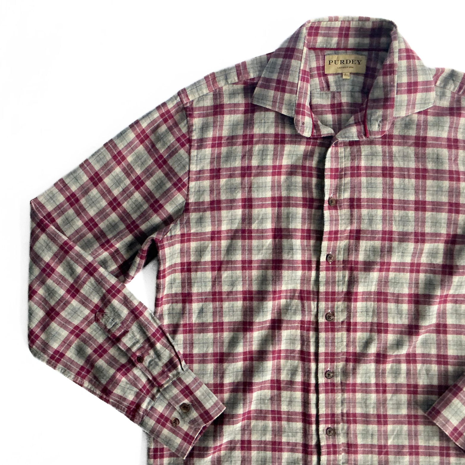 Purdey Flannel Plaid Shirt in Burgundy / Green