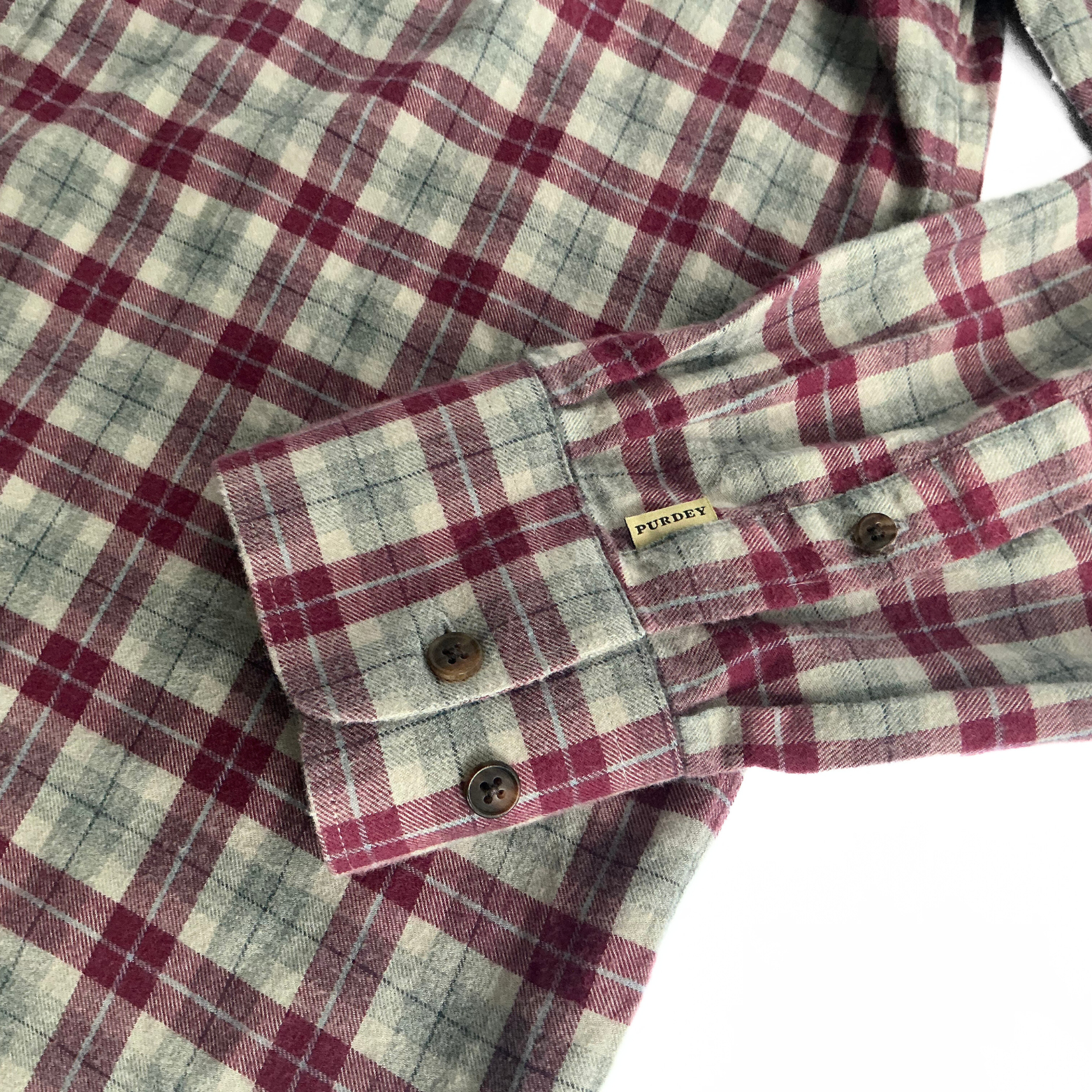 Purdey Flannel Plaid Shirt in Burgundy / Green