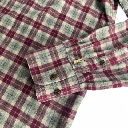 Purdey Flannel Plaid Shirt in Burgundy / Green