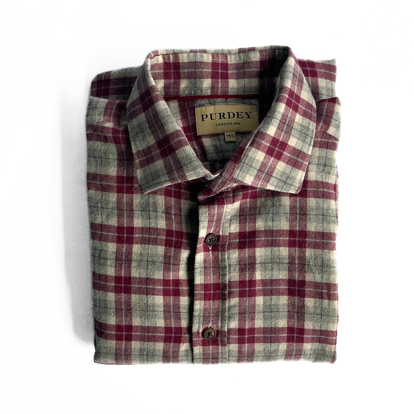Purdey Flannel Plaid Shirt in Burgundy / Green