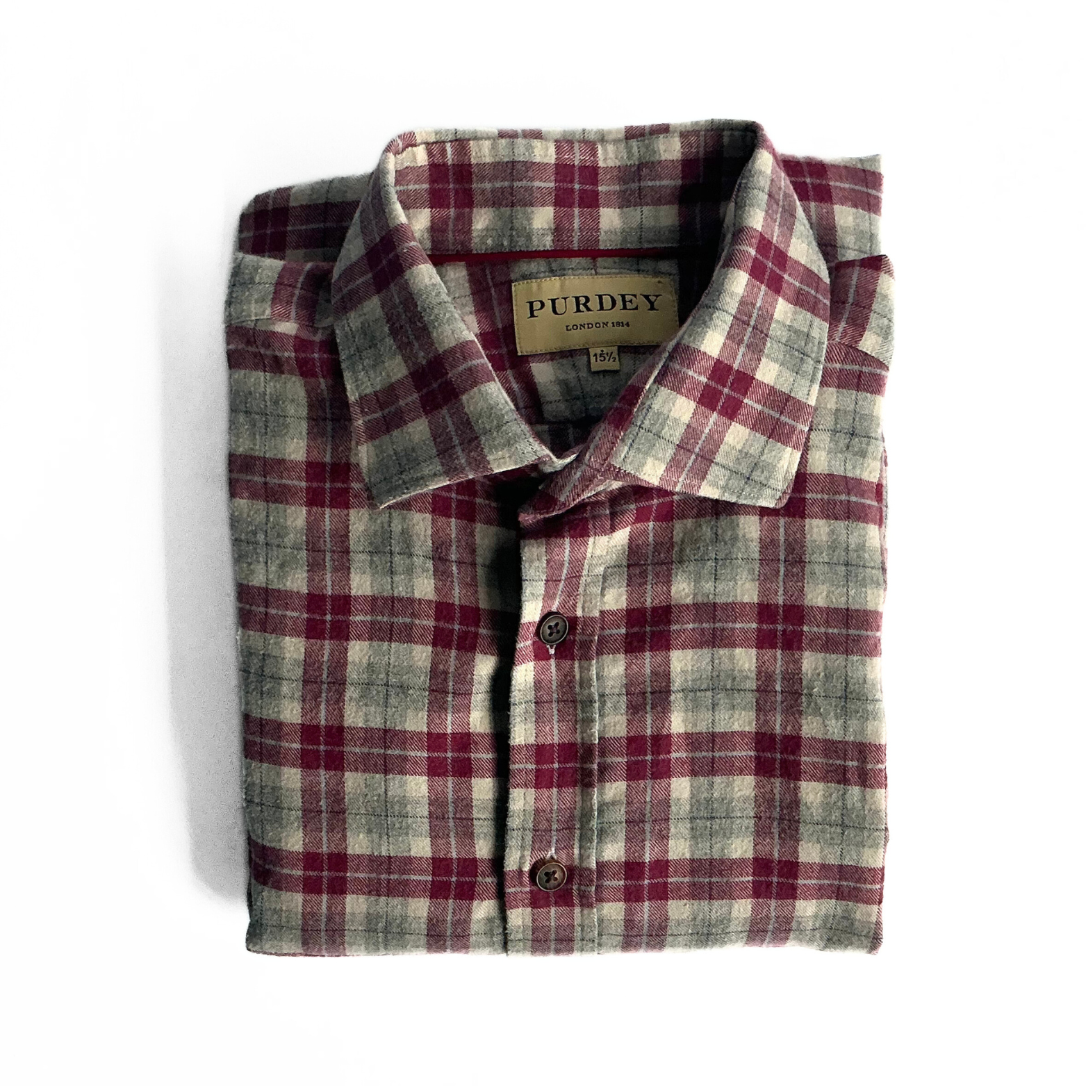 Purdey Flannel Plaid Shirt in Burgundy / Green