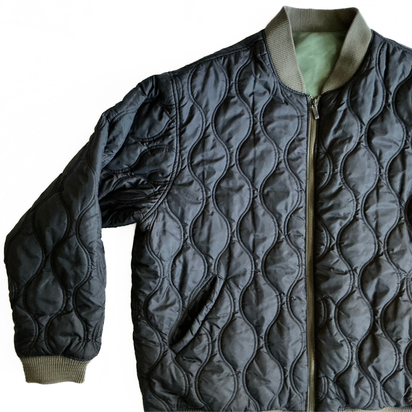 Sean John Reversible Aviator Jacket in Military Green / Black