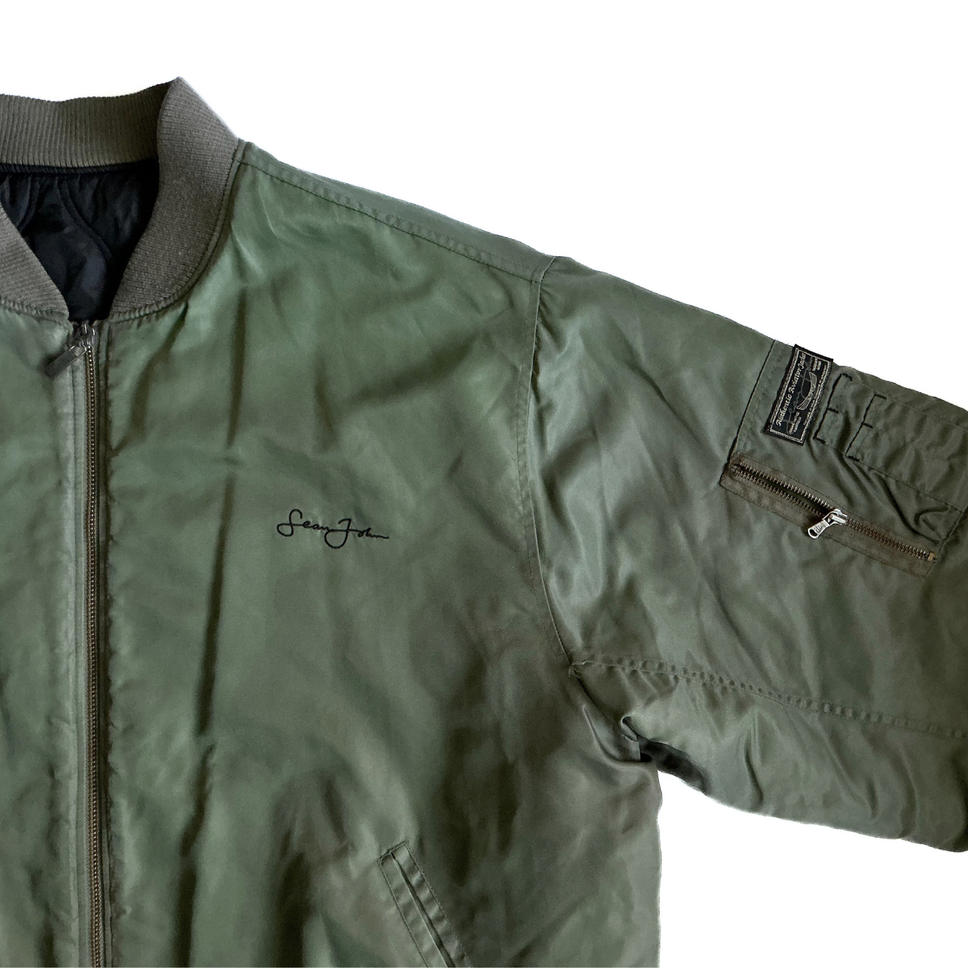 Sean John Reversible Aviator Jacket in Military Green / Black