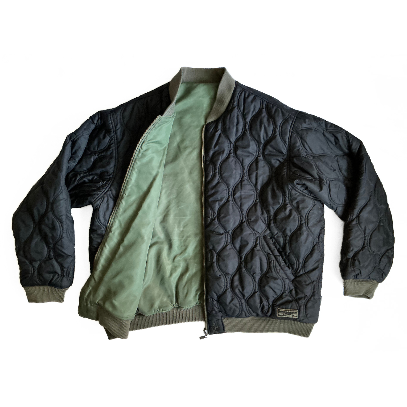 Sean John Reversible Aviator Jacket in Military Green / Black