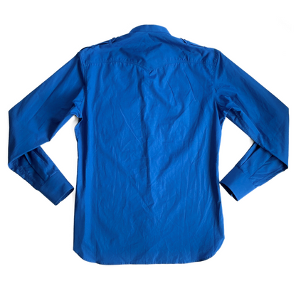 Sébline Safari Grandad-Collar Cotton-Poplin Shirt in Blue