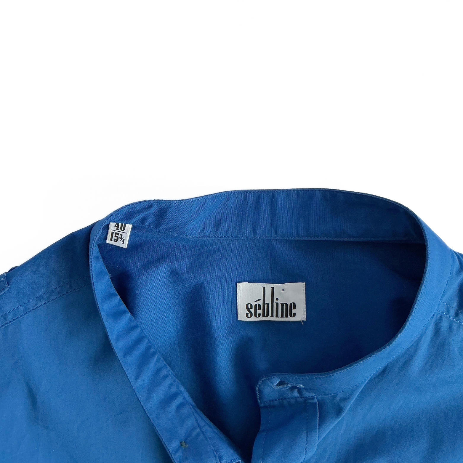 Sébline Safari Grandad-Collar Cotton-Poplin Shirt in Blue