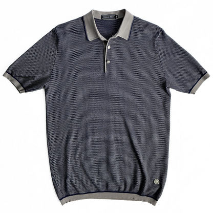 Stefano Ricci Knitted Polo Shirt in Midnight Blue / Beige