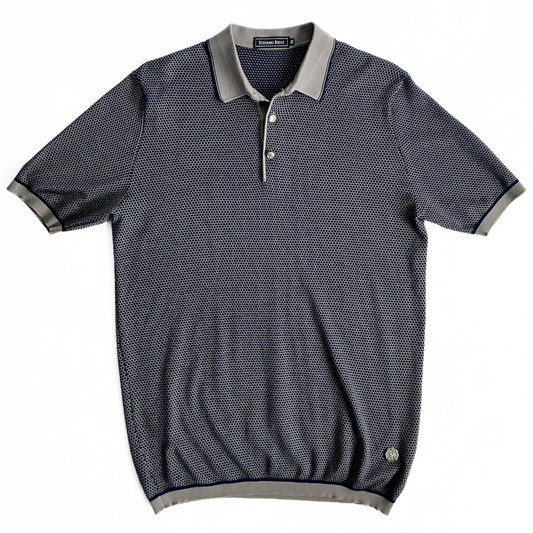 Stefano Ricci Knitted Polo Shirt in Midnight Blue / Beige