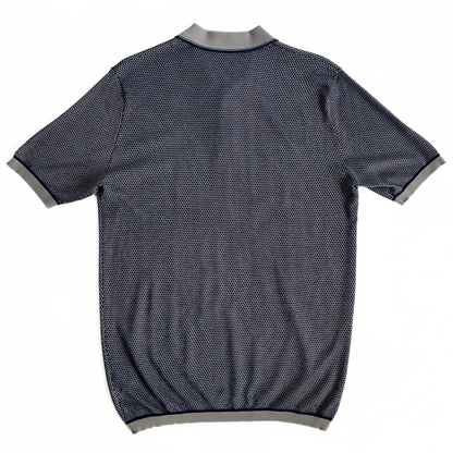 Stefano Ricci Knitted Polo Shirt in Midnight Blue / Beige