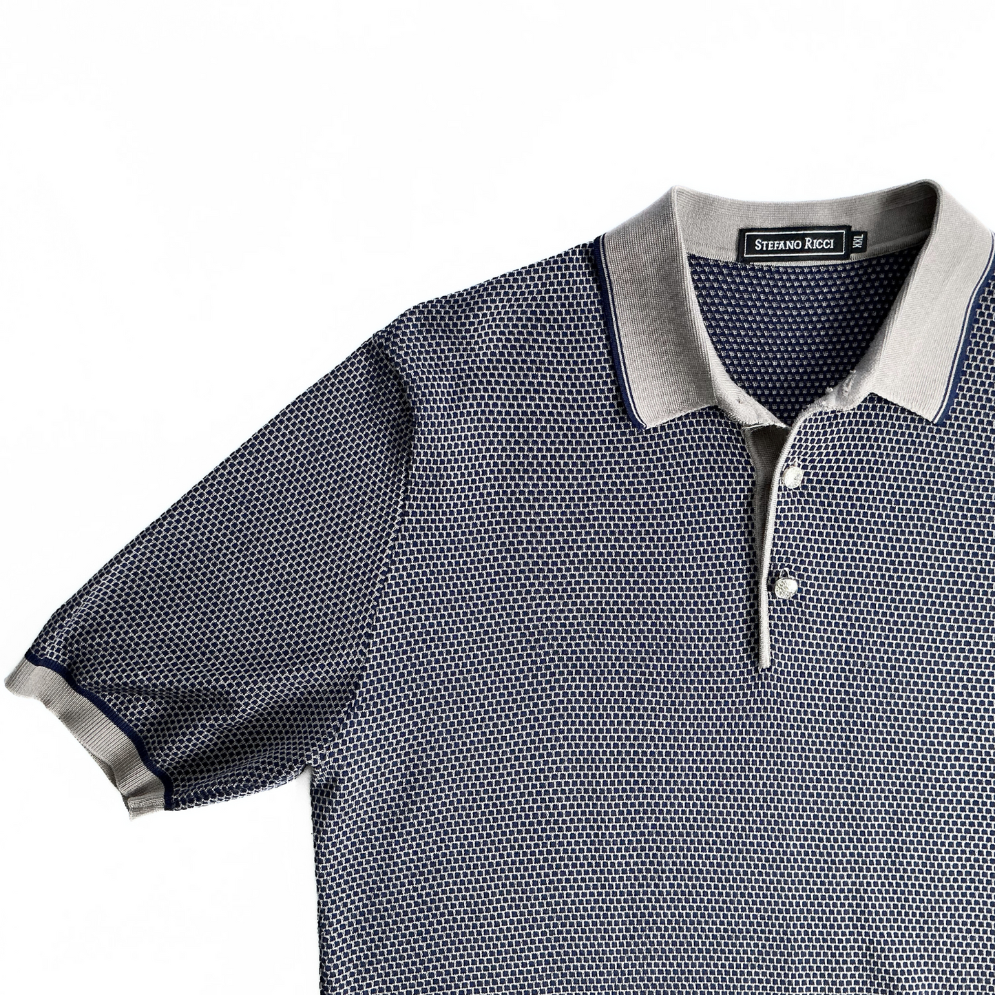 Stefano Ricci Knitted Polo Shirt in Midnight Blue / Beige