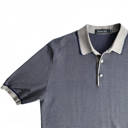Stefano Ricci Knitted Polo Shirt in Midnight Blue / Beige