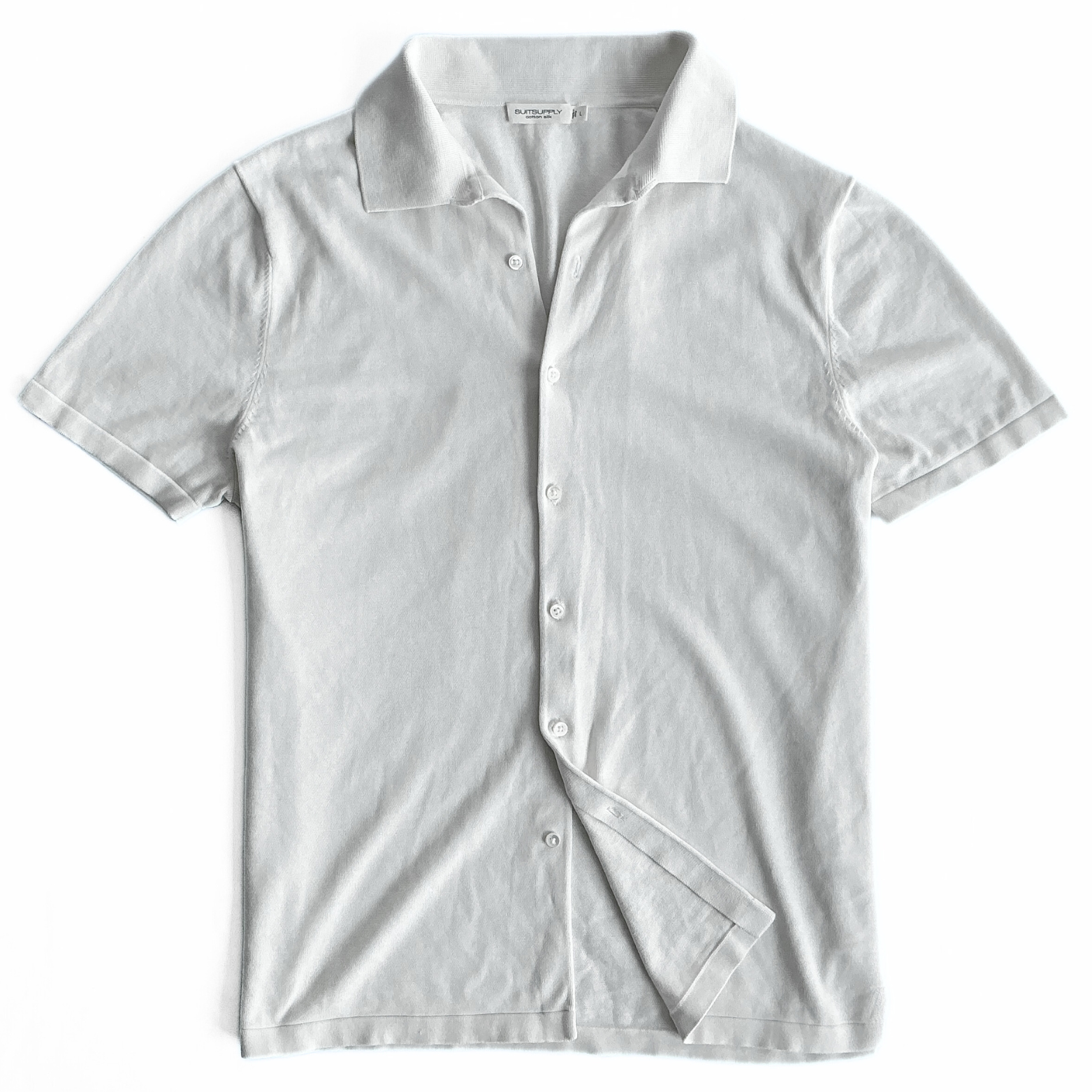 Suitsupply Cotton Blend Button Polo in White