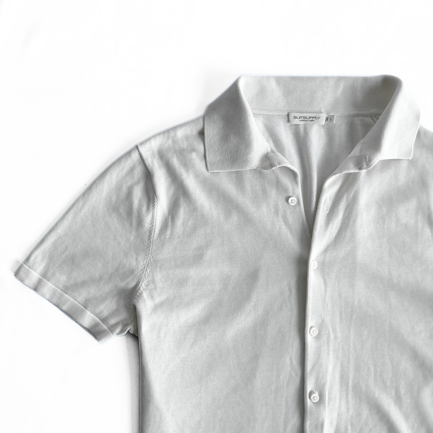 Suitsupply Cotton Blend Button Polo in White