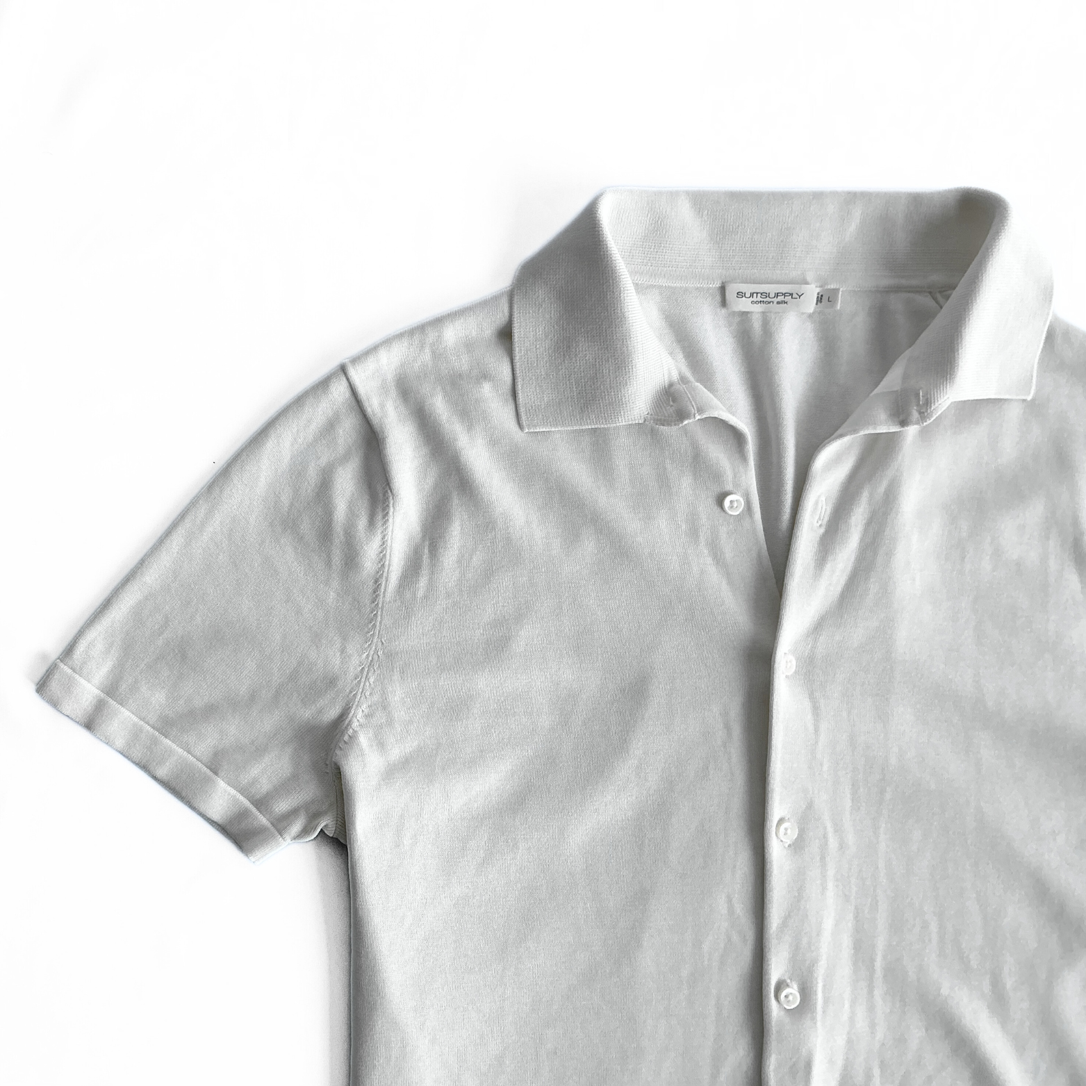 Suitsupply Cotton Blend Button Polo in White