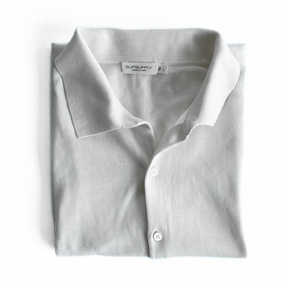 Suitsupply Cotton Blend Button Polo in White