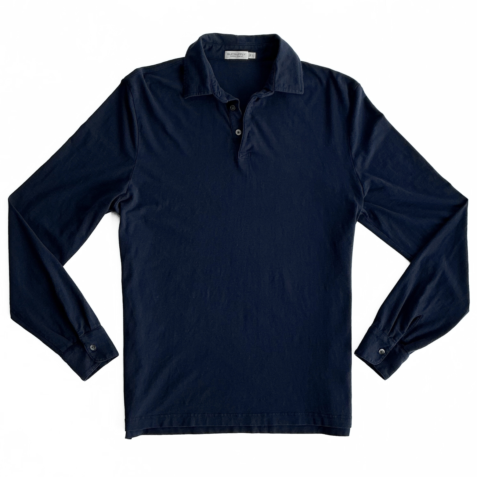 Suitsupply Cotton Blend Longsleeve Polo in Navy Blue