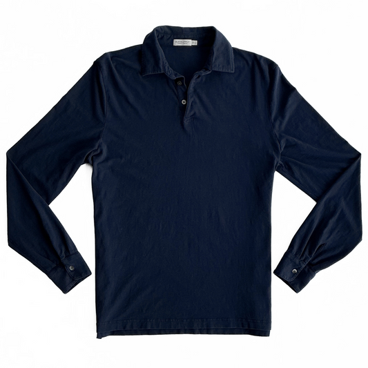 Suitsupply Cotton Blend Longsleeve Polo in Navy Blue