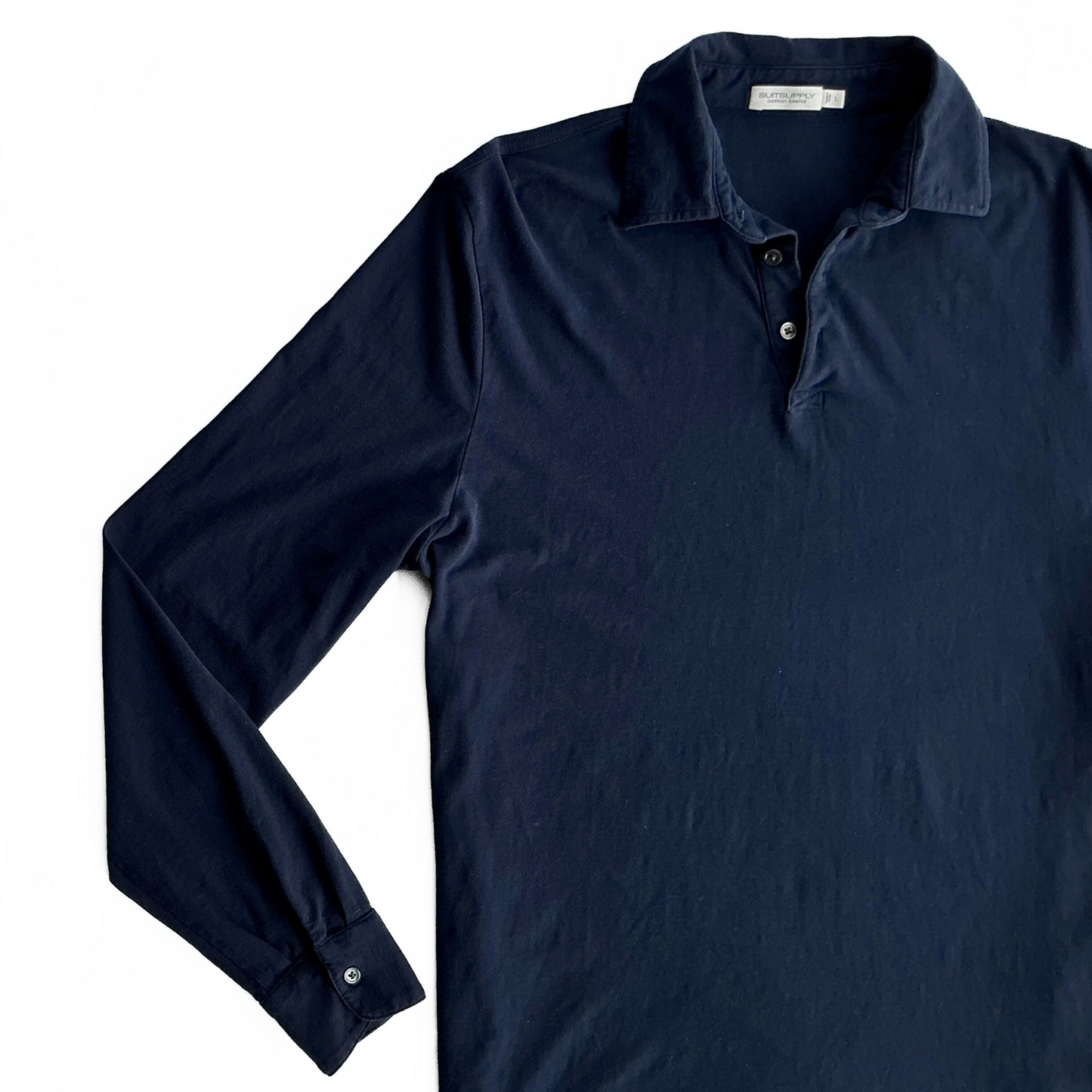 Suitsupply Cotton Blend Longsleeve Polo in Navy Blue
