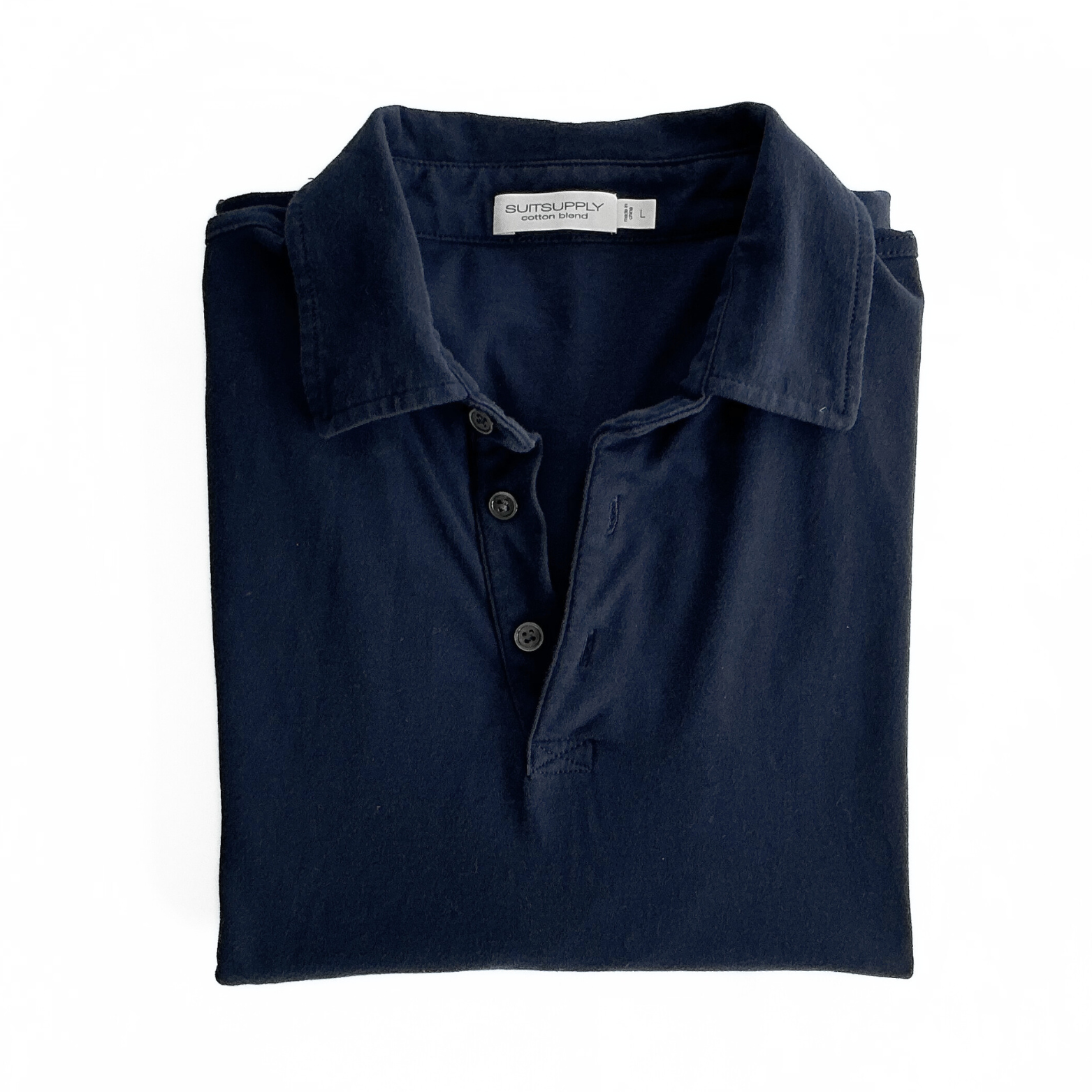 Suitsupply Cotton Blend Longsleeve Polo in Navy Blue
