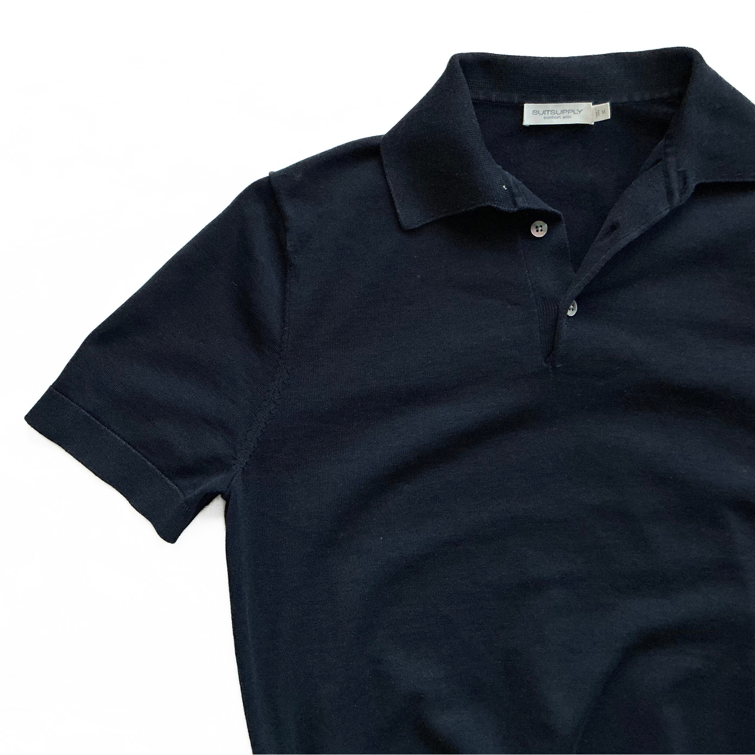 Suitsupply Cotton Silk Polo Shirt in Navy