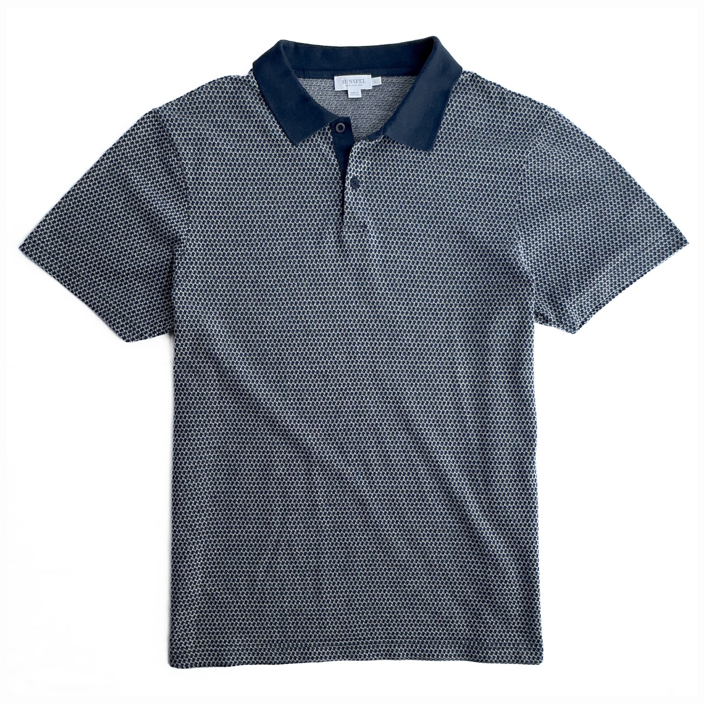Sunspel Cotton Patterned Polo in Navy/White