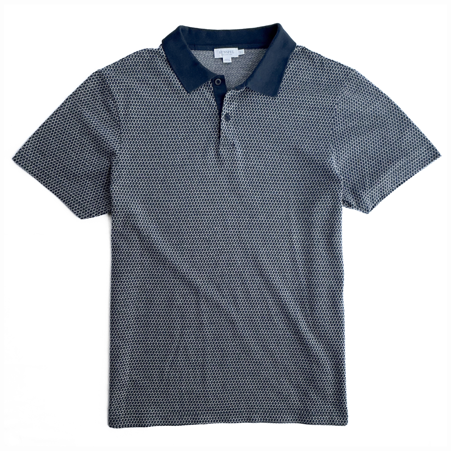 Sunspel Cotton Patterned Polo in Navy/White