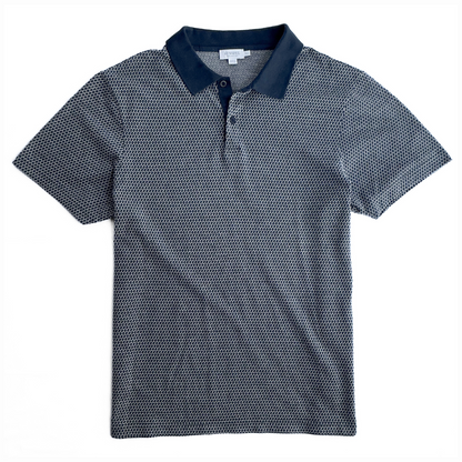 Sunspel Cotton Patterned Polo in Navy/White