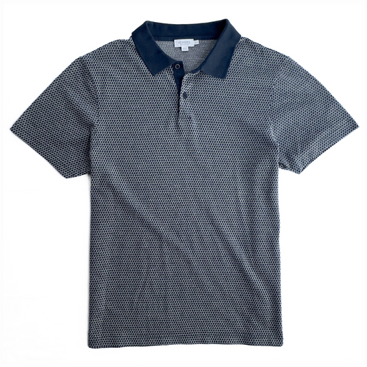 Sunspel Cotton Patterned Polo in Navy/White