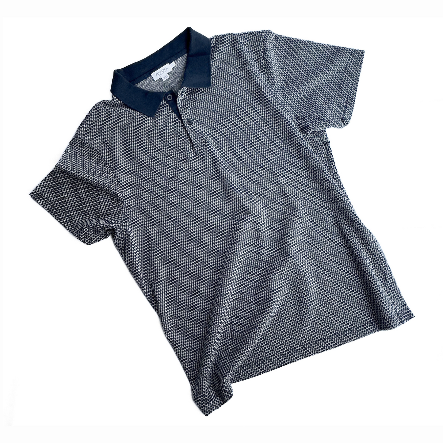 Sunspel Cotton Patterned Polo in Navy/White