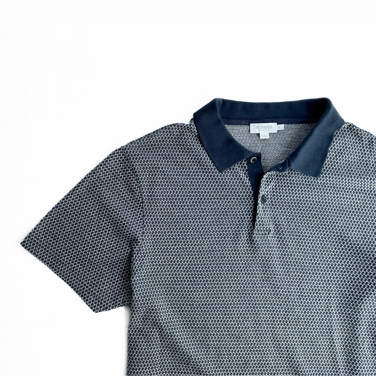 Sunspel Cotton Patterned Polo in Navy/White