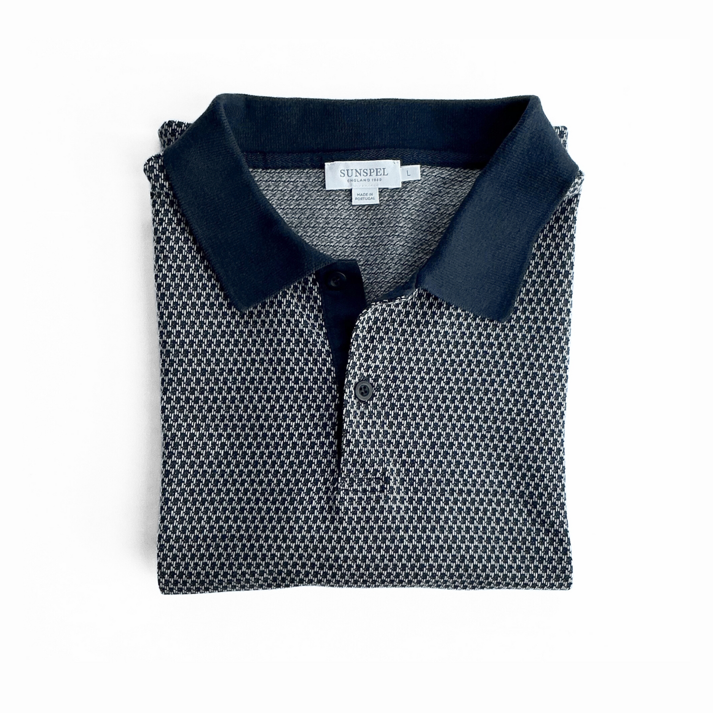 Sunspel Cotton Patterned Polo in Navy/White