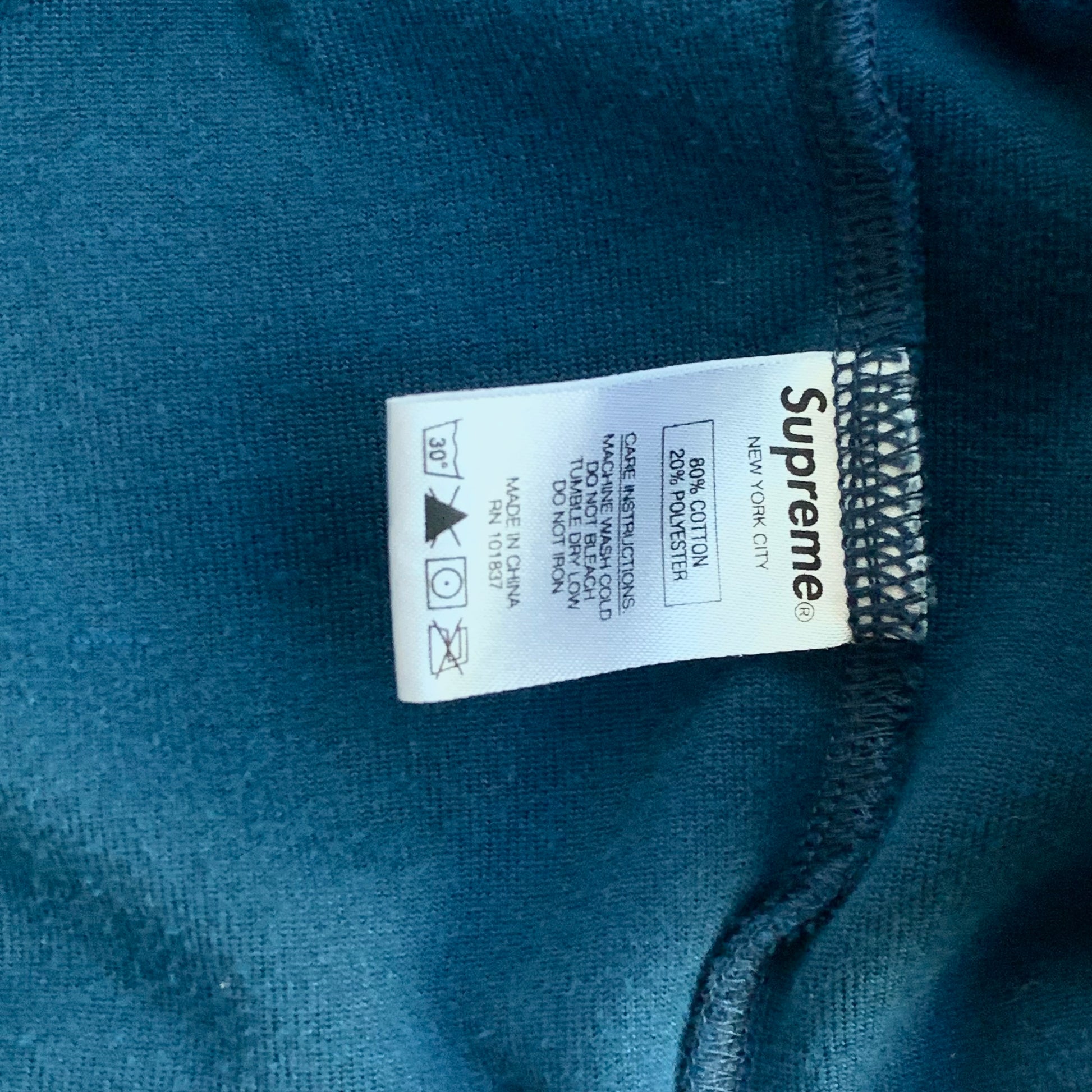 Supreme Velour Velvet Long Sleeve L/S Polo Dark Teal FW17 Wash Tag