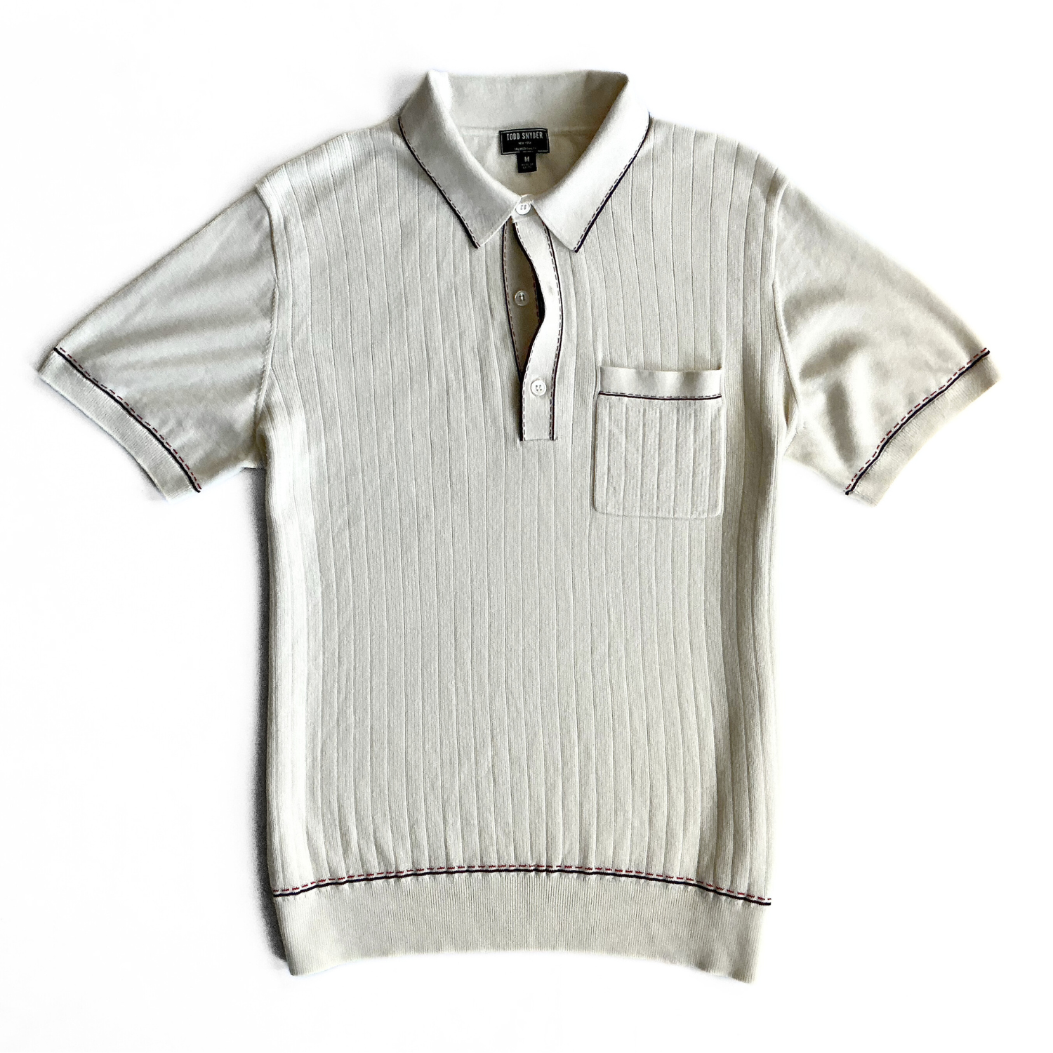 Todd Snyder Knitted Polo Shirt in White / Blue / Red