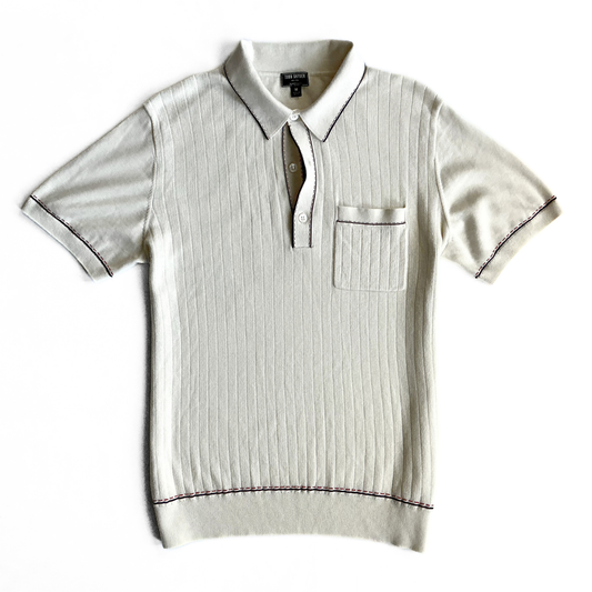Todd Snyder Knitted Polo Shirt in White / Blue / Red
